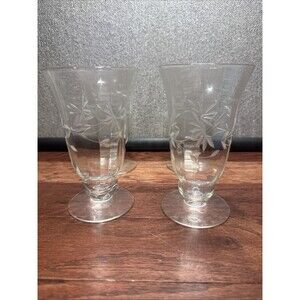 Vintage Lot Of 4 Crystal Sherbet Dessert Juice Clear Glass Drooping Daisy